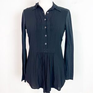 SPLENDID BLACK PLEATED POPOVER LONG SLEEVE SLEEVE BLOUSE WOMENS XS